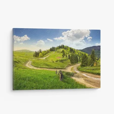 Leinwandbild gewundener feldweg durch grüne hügel – Pixers®