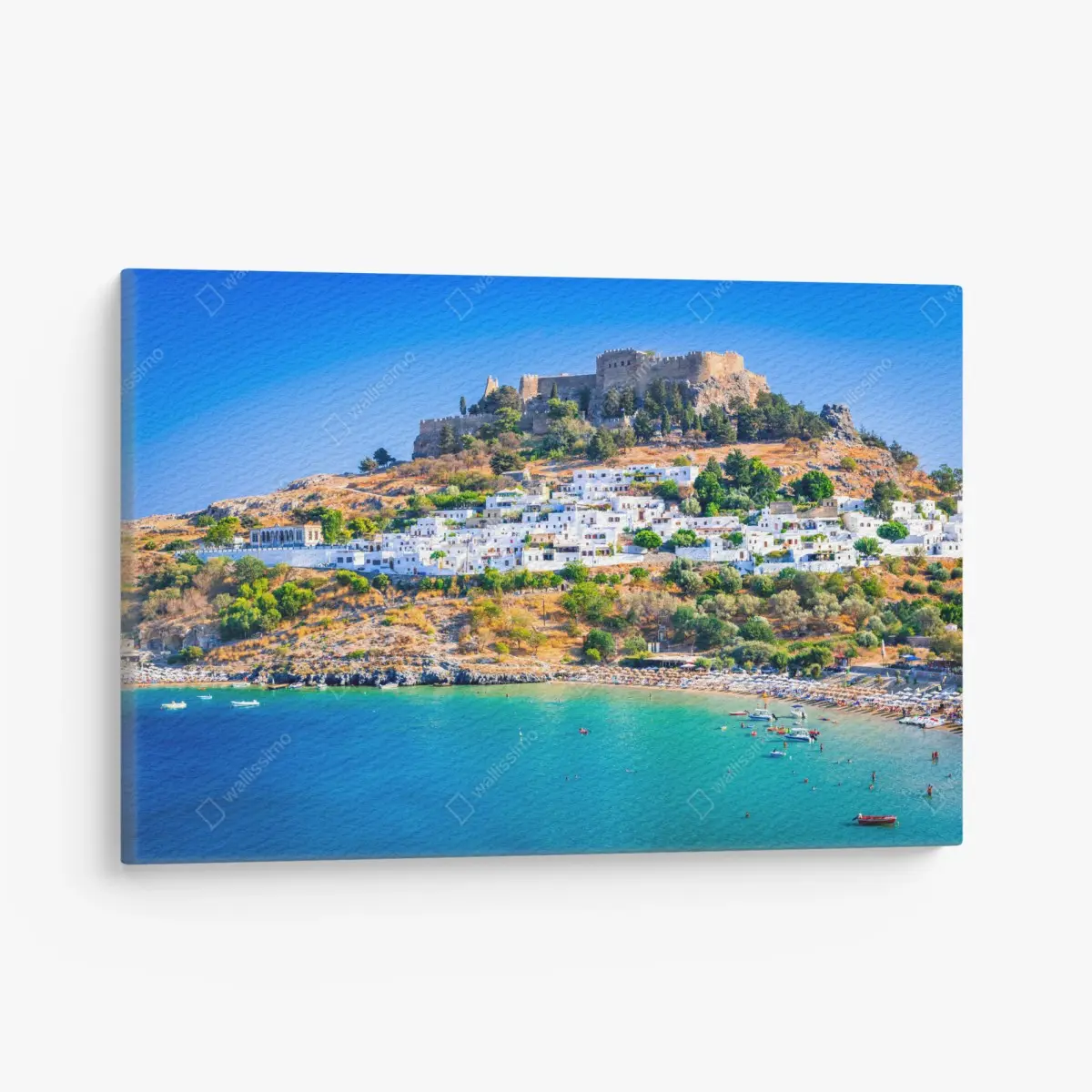 Leinwandbild Lindos: akropolis über dem weißen dorf, Rhodos – Pixers®