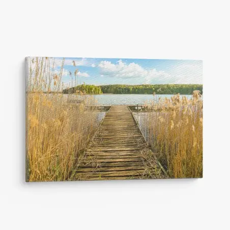 Leinwandbild hölzerner steg zum ruhigen see – Pixers®