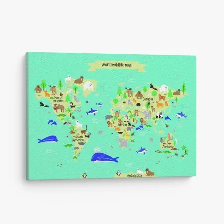 Leinwandbild weltkarte der tierwelt für kinder – Pixers®