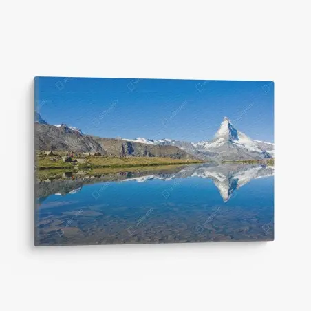 Leinwandbild alpenberg spiegelung über stillem see – Pixers®