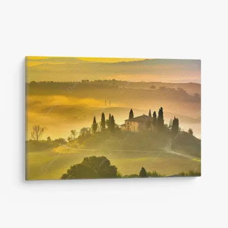 Leinwandbild Toskana bei sonnenaufgang über goldenen hügeln – Pixers®