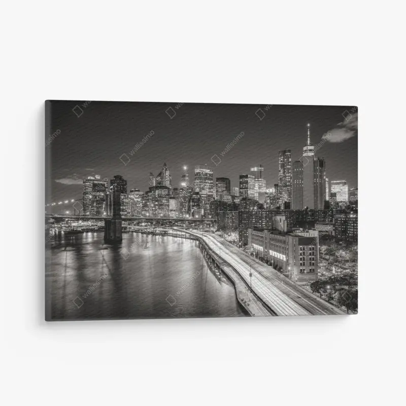 Leinwandbild monochrome stadtsilhouette bei nacht