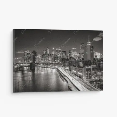 Leinwandbild monochrome stadtsilhouette bei nacht – Pixers®