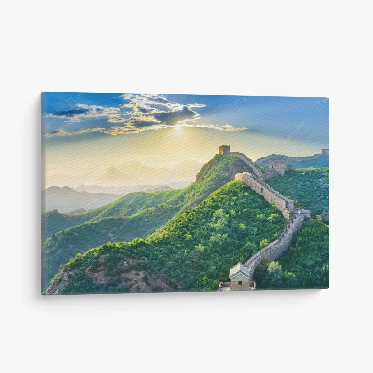 Leinwandbild Chinesische Mauer bei sonnenaufgang über grünen bergen – Pixers®