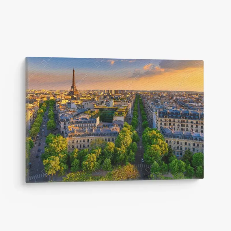 Leinwandbild sonnenuntergang über Paris mit Eiffelturm