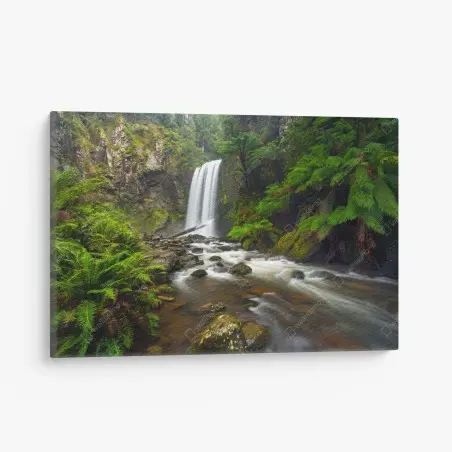 Leinwandbild üppiger wasserfall im farnwald – Pixers®