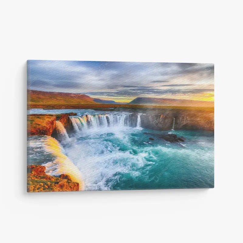 Leinwandbild Godafoss wasserfall bei sonnenaufgang