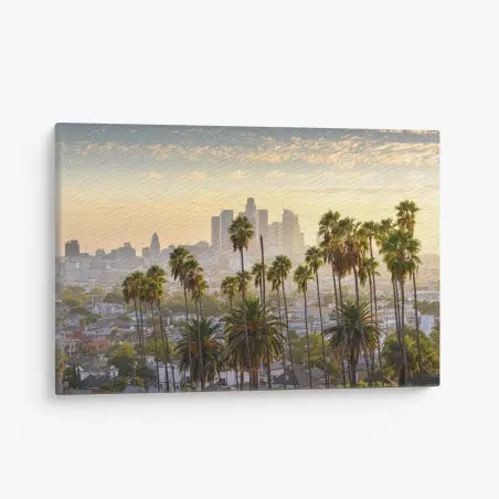 Leinwandbild goldene Los Angeles skyline mit palmen – Pixers®