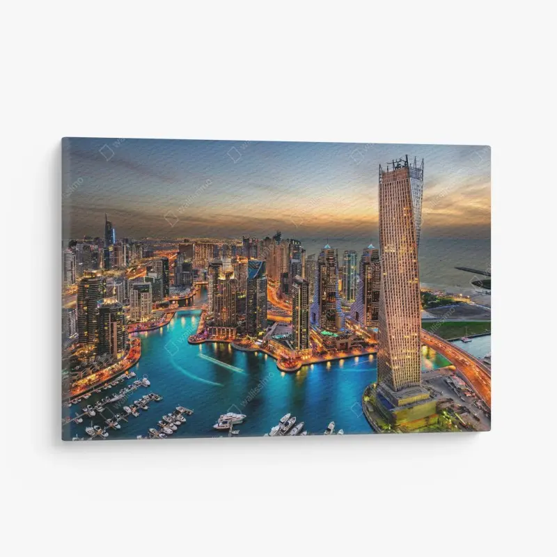 Leinwandbild Dubai marina skyline bei dämmerung