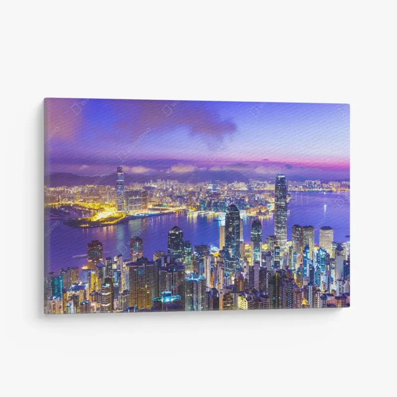 Leinwandbild Hong Kong skyline bei dämmerung
