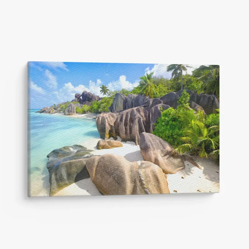 Leinwandbild Anse Source d'Argent, La Digue türkisfarbener strand