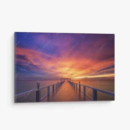 Leinwandbild sonnenuntergang am steg am strand – Pixers®