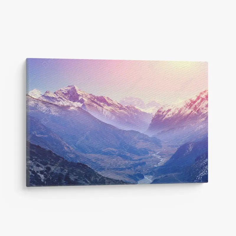Leinwandbild pastelliges bergtal bei sonnenaufgang