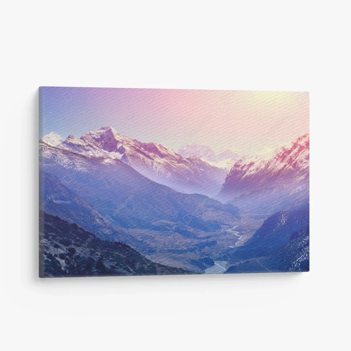 Leinwandbild pastelliges bergtal bei sonnenaufgang – Pixers®