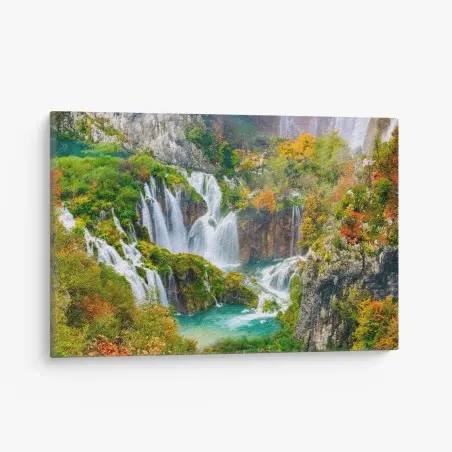 Leinwandbild türkisfarbener wasserfall im herbst – Pixers®