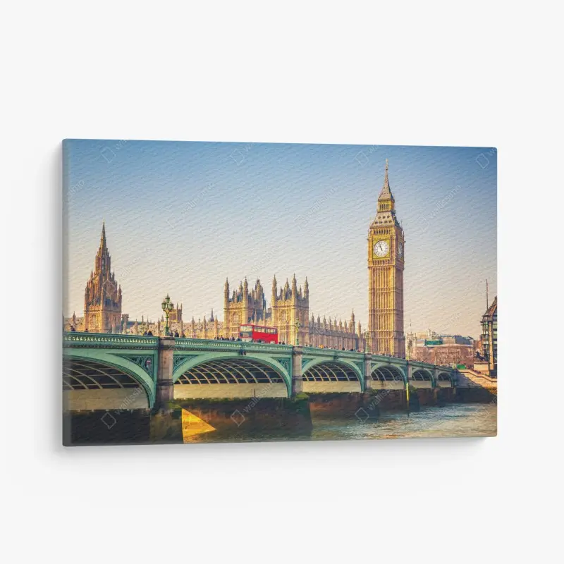 Leinwandbild sonnige ansicht von Big Ben und Westminster Bridge, London