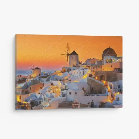 Leinwandbild goldener sonnenuntergang über Oia, Santorini – Pixers®