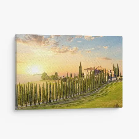 Leinwandbild Toskana sonnenuntergang zypressenallee – Pixers®
