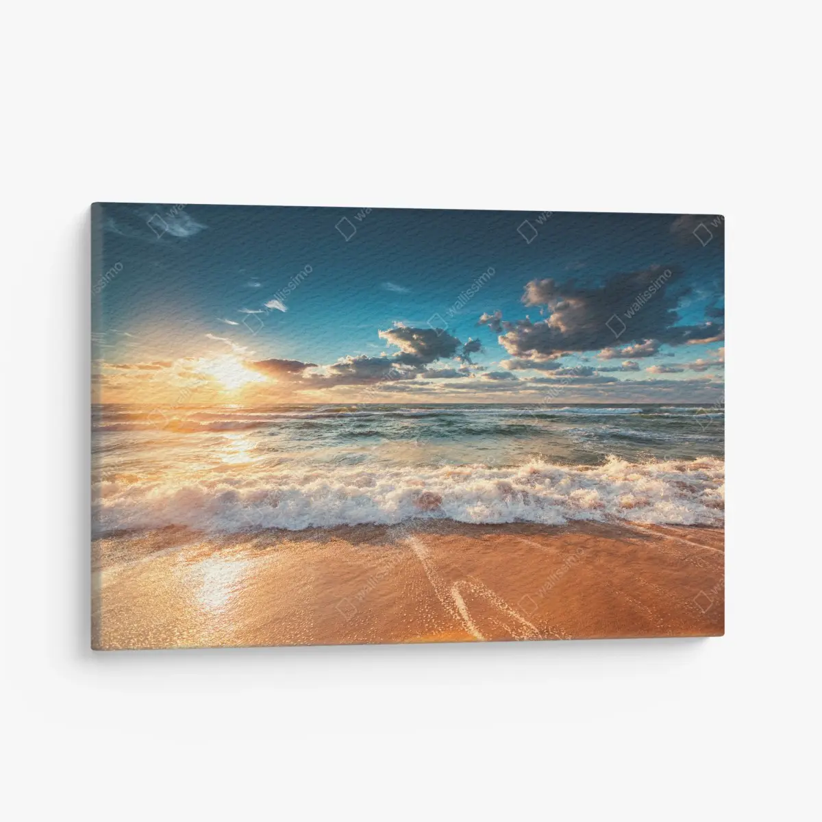 Leinwandbild goldener sonnenaufgang über der meeresküste – Pixers®