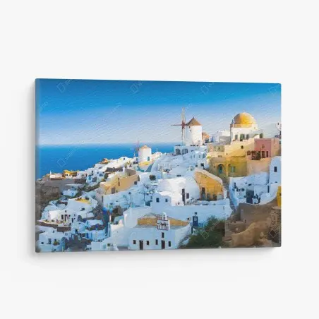 Leinwandbild sonnenbeschienenes Santorini-dorf am meer – Pixers®