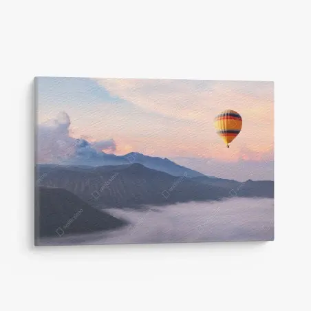 Leinwandbild heißluftballon über nebelige berge – Pixers®