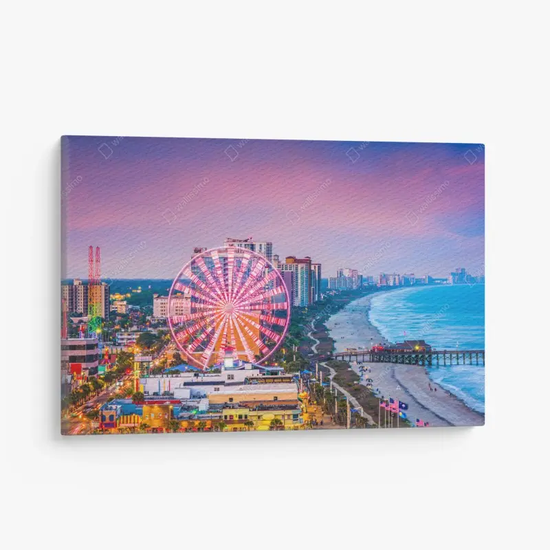 Leinwandbild Myrtle Beach sonnenuntergang über dem strand mit riesenrad