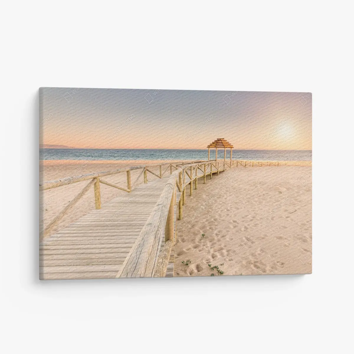 Leinwandbild hölzerner steg zum strand von Trafalgar bei sonnenuntergang – Pixers®
