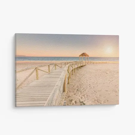 Leinwandbild hölzerner steg zum strand von Trafalgar bei sonnenuntergang – Pixers®