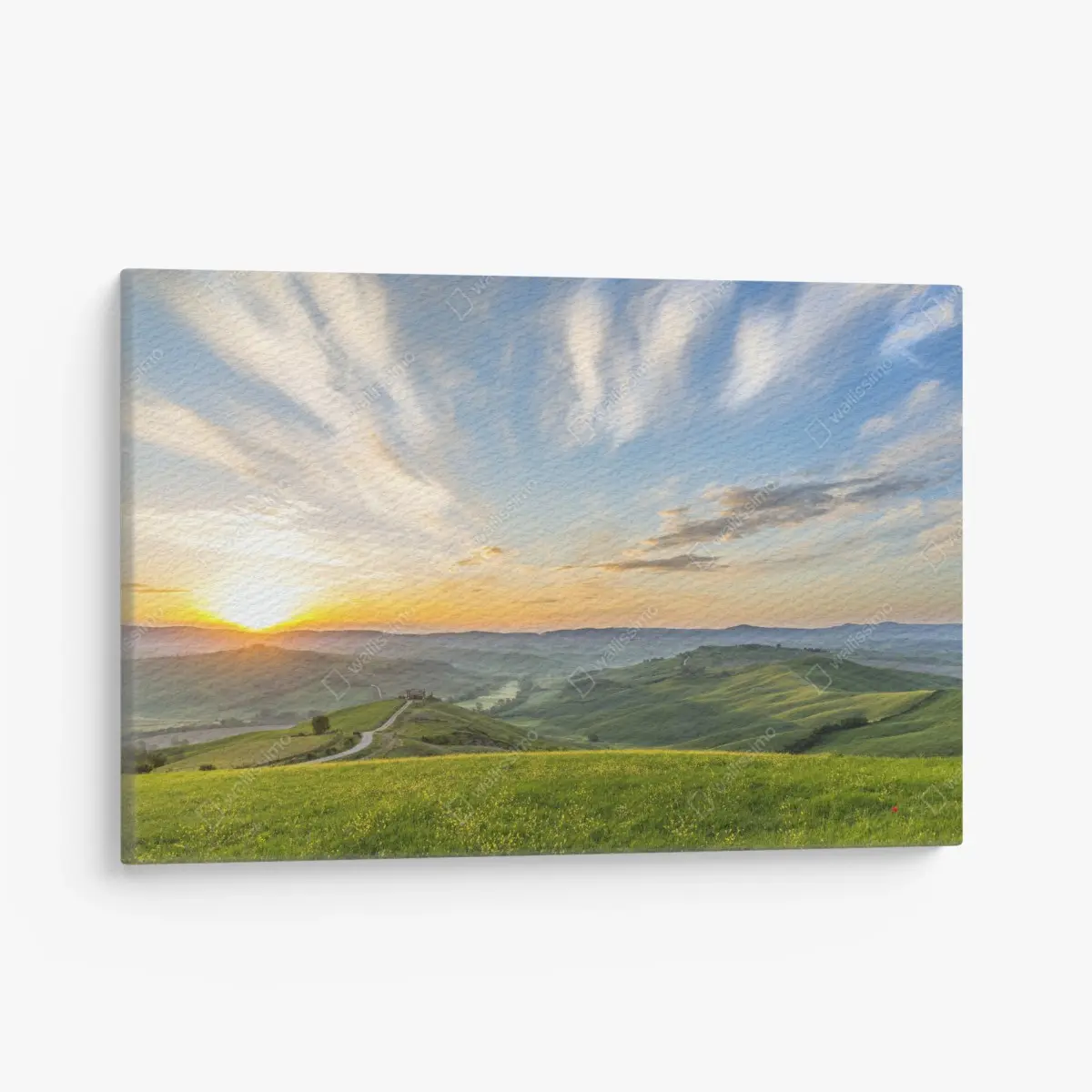 Leinwandbild sonnenaufgang über einer wiese in Italien – Pixers®