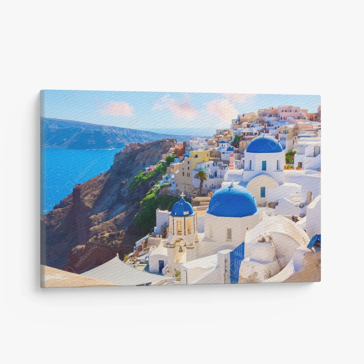 Leinwandbild Santorini blaue kuppeln und weiße häuser – Pixers®