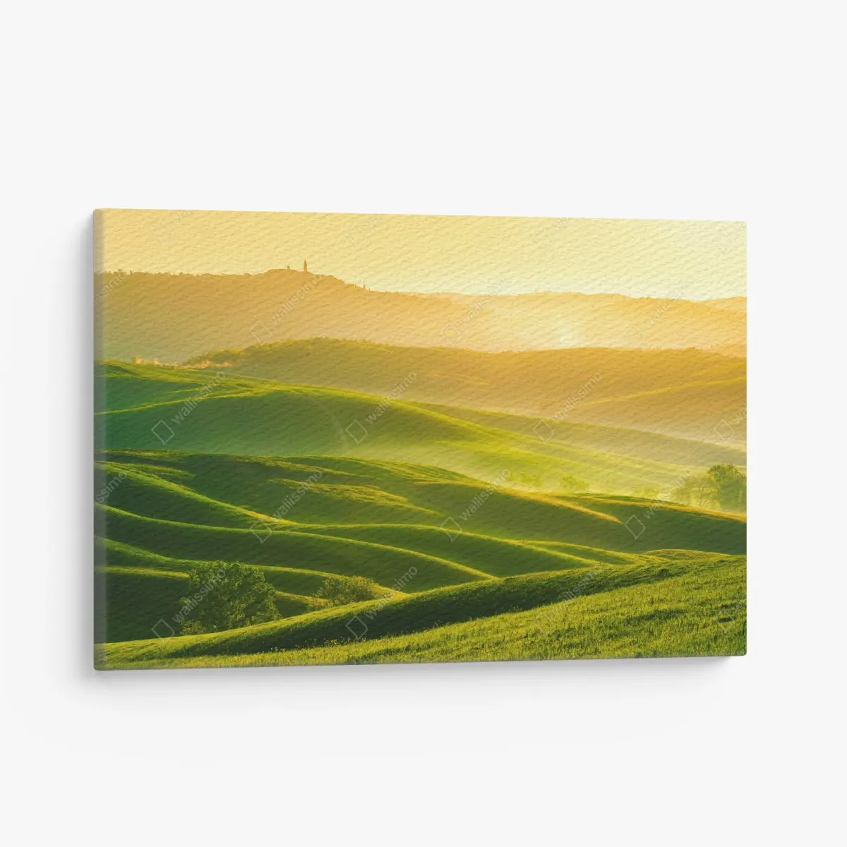 Leinwandbild goldener sonnenaufgang über sanften grünen hügeln – Pixers®