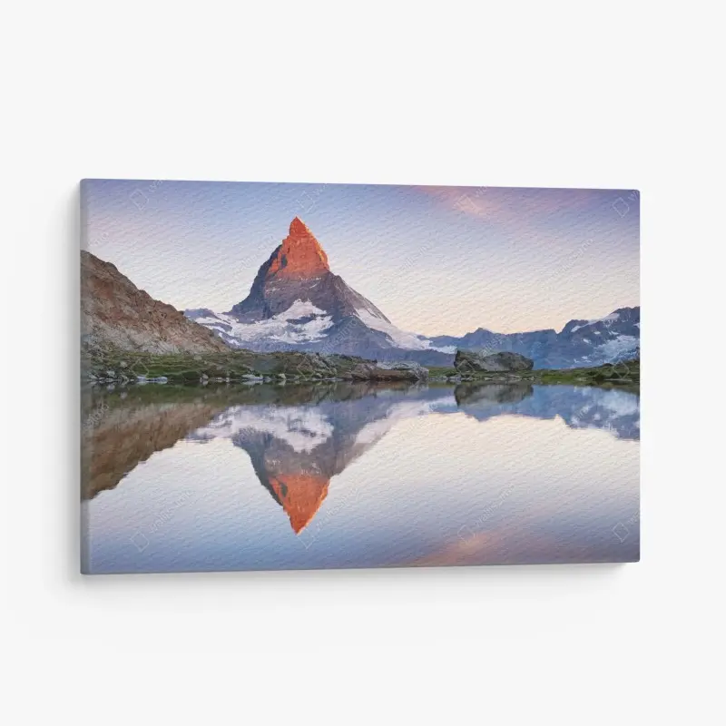 Leinwandbild Matterhorn bei sonnenaufgang über dem alpensee