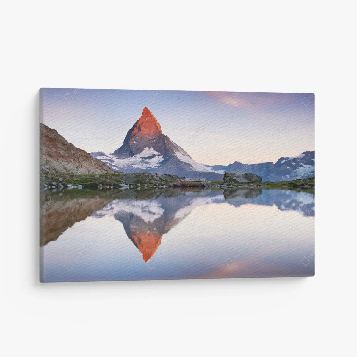 Leinwandbild Matterhorn bei sonnenaufgang über dem alpensee – Pixers®