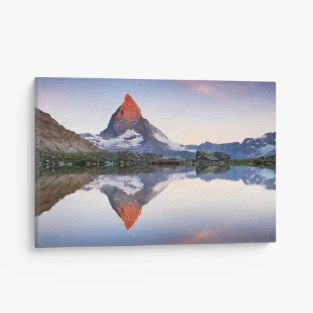 Leinwandbild Matterhorn bei sonnenaufgang über dem alpensee – Pixers®