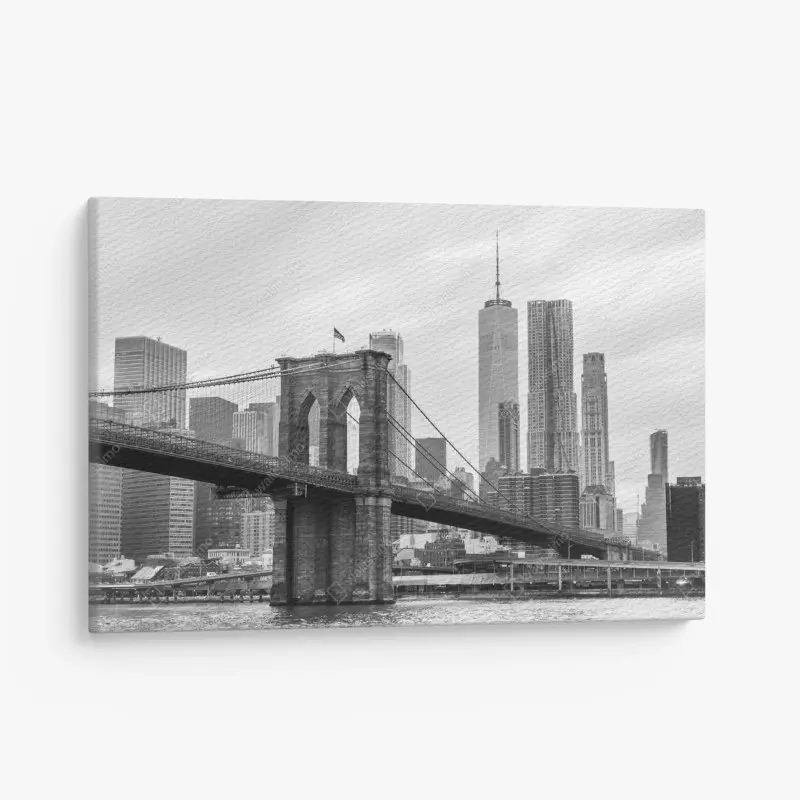 Leinwandbild Brooklyn Bridge und New York skyline in graustufen