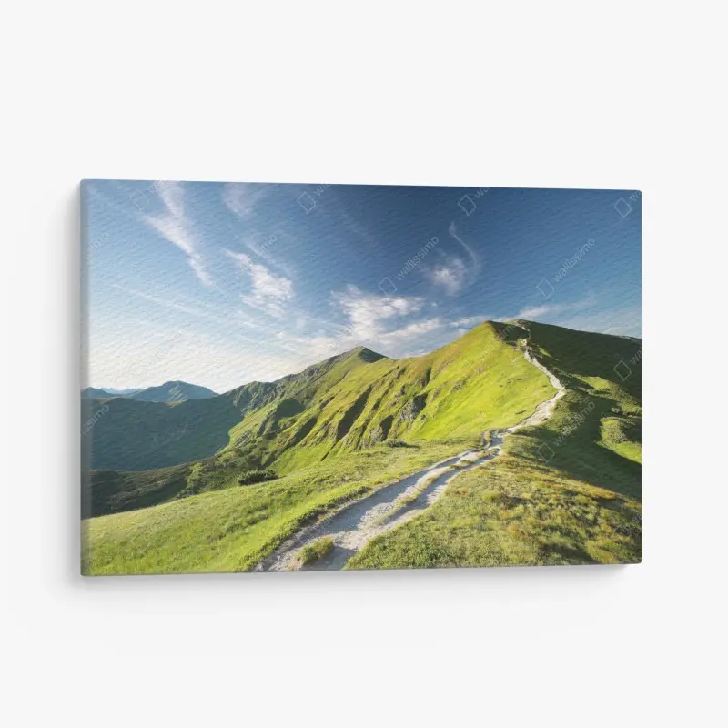 Leinwandbild sonnenbeschienener berggrat mit pfad