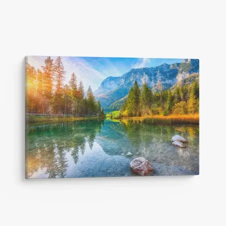 Leinwandbild Hintersee herbstliche see- und bergspiegelung – Pixers®