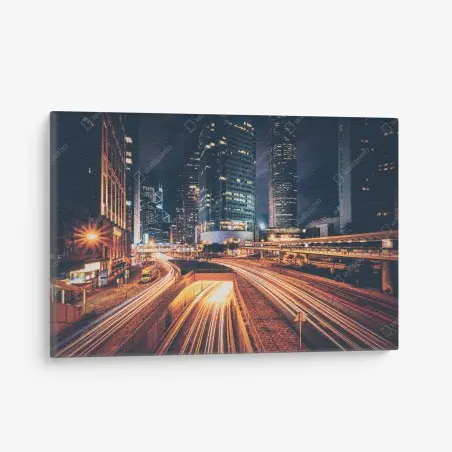 Leinwandbild nächtliche lichtspuren über der stadtautobahn – Pixers®