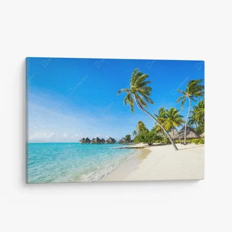 Leinwandbild tropischer türkisfarbener strand mit palmen – Pixers®