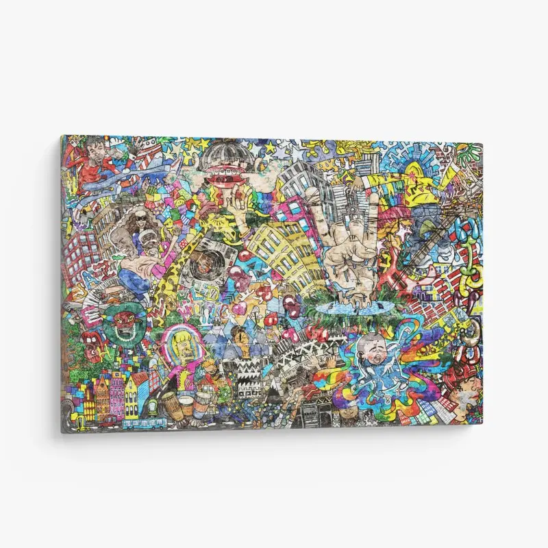 Leinwandbild farbenfrohes urbanes musikmural