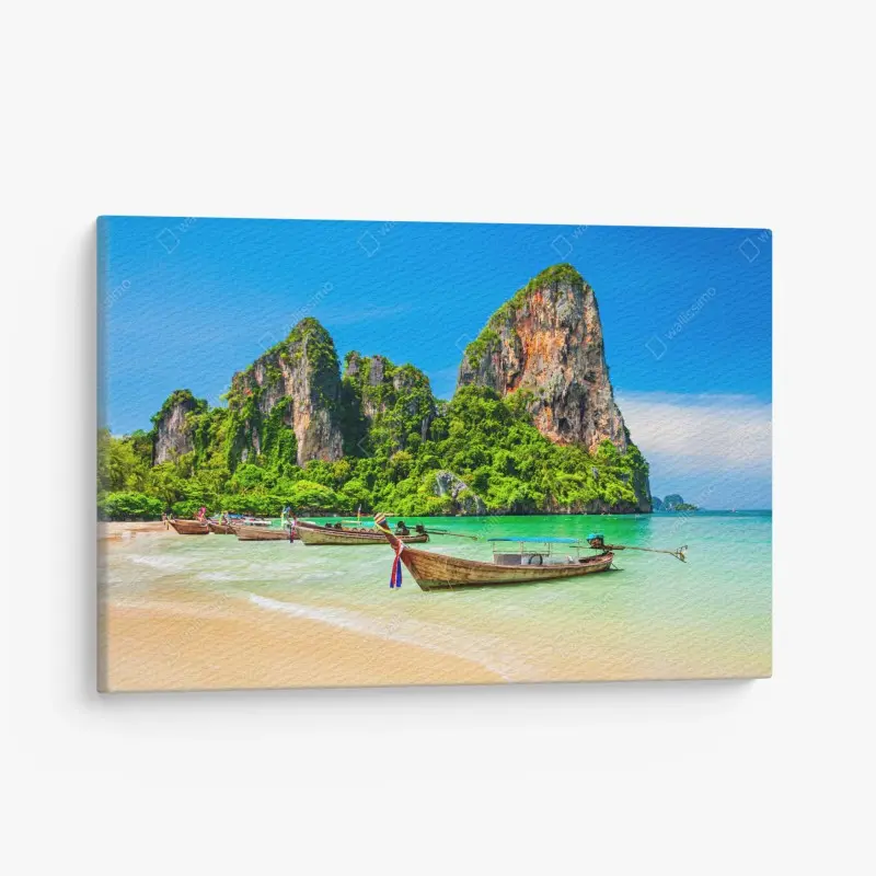 Leinwandbild longtail-boote an einem tropischen strand, Thailand