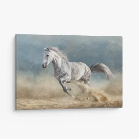Leinwandbild majestätisches graues pferd galoppiert durch den sand – Pixers®
