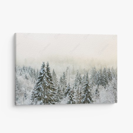 Leinwandbild verschneiter wald im sanften nebel – Pixers®