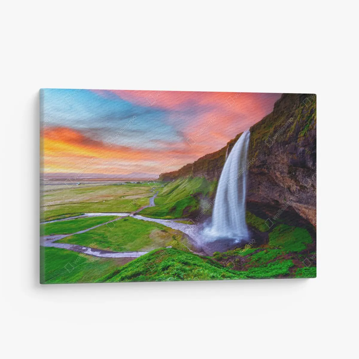 Leinwandbild wasserfall Seljalandsfoss bei sonnenuntergang – Pixers®