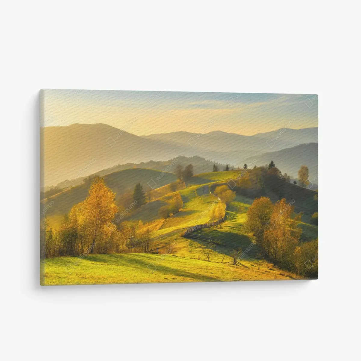Leinwandbild goldene herbsthügel bei sonnenuntergang – Pixers®