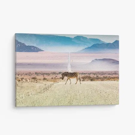 Leinwandbild zebra auf der wüstenstraße – Pixers®
