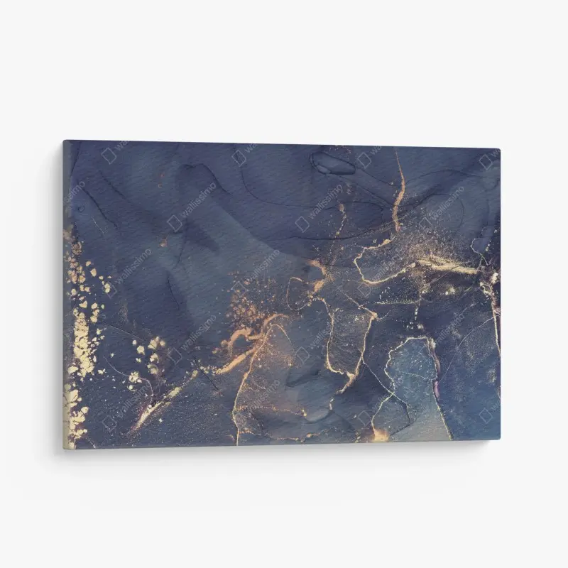 Leinwandbild dunkelblaue marmor-abstraktion mit goldenen adern