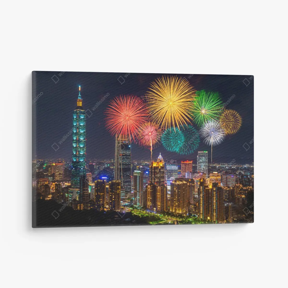 Leinwandbild Taipeh feuerwerk über der stadtsilhouette – Pixers®
