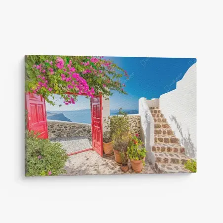 Leinwandbild sonnenbeschienene mediterrane terrasse mit meerblick – Pixers®